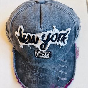 COPY - New York 1625 Embroidered  Black Washed Denim Cap Adjustable Baseball Ha…